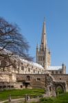 Norwich, Norfolk/uk - April 24 : View Of The Cathedral In Norwic Stock Photo