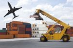 Logistic Industry Port With Stack Of Container Stock Photo
