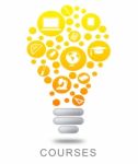 Courses Lightbulb Indicates Powered Develop And Tutoring Stock Photo