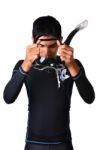 Man With Snorkeling Equipment Isolated Stock Photo