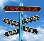 Financial Crisis Signpost Shows Recession Speculation Leverage A Stock Photo