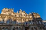 Townhall In Lyon With French Flag Stock Photo