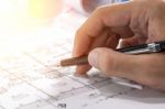 Workplace Of Architect - Architect Rolls And Plans.architectural Stock Photo