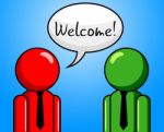 Welcome Conversation Indicates Chit Chat And Arrival Stock Photo