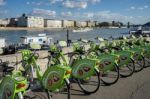 Green Bicycles Available For Hire In Budapest Stock Photo