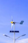 Solar Cell And Wind Turbine Stock Photo