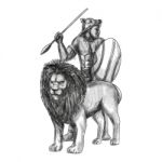 African Warrior Spear Lion Tattoo Stock Photo