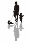 Man And Child With A Ferret On A Leash Stock Photo