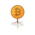 Cryptocurrency Bitcoin With Root Flat Design Icon  Illustr Stock Photo