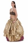 Traditional Belly Dancer In Golden Costume Stock Photo