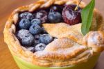 Decorated Homemade Shortcrust Pastry Berry Pie With Blueberries Stock Photo