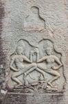 Historic Khmer Bas-relief Showing Dancing Hindu Godesses At Bayo Stock Photo