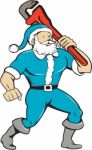 Muscular Santa Claus Plumber Wrench Isolated Cartoon Stock Photo