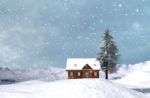 House Or Cottage In Winter For Christmas,3d Illustration Stock Photo