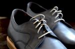 Blue Leather Man Shoes Stock Photo
