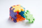 Colorful Plastic Jigsaw Puzzle Game Stock Photo