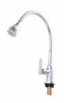 Front Of Big Head Kitchen Faucet On White Background Stock Photo