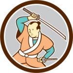 Samurai Warrior Katana Sword Circle Cartoon Stock Photo