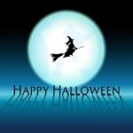 Happy Halloween Witch On Blue Moon Stock Photo