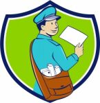 Mailman Deliver Letter Crest Cartoon Stock Photo