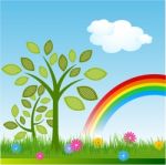 Tree And Rainbow Stock Photo