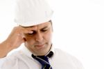 Architect Holding His Head In Pain Stock Photo