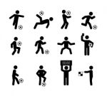 Football Soccer Player Actions Poses Stick Figure Icon Symbol Sign Stock Photo