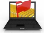 Laptop And Files In 3d  Stock Photo