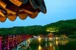 Colorful Bridge Or Wolyeonggyo Bridge At Night In Andong,korea Stock Photo