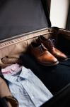 Business Suitcase Contents Stock Photo