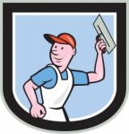 Plasterer Masonry Worker Shield Cartoon Stock Photo