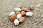Almonds On Sackcloth Stock Photo