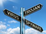 Virus Trojan Spyware Signpost Stock Photo