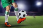 Soccer Football Players And Soccer Ball With Motion Blur Of Spor Stock Photo