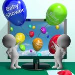 Baby Shower Balloons From Computer Showing Birth Party Invitatio Stock Photo