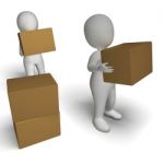 Delivery By 3d Characters Shows Moving Packages Stock Photo