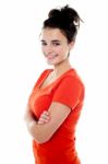 Smiling Lady With Arms Crossed Stock Photo