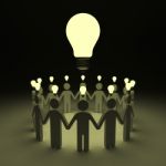 Teamwork With Idea Light Bulbs Stock Photo