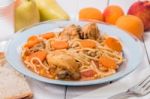 Spaghetti With Chicken And Carrot Stock Photo