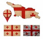 Georgia Flag, Map And Map Pointers Stock Photo