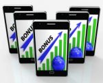 Bonus Graph Phone Shows Incentives Rewards And Premiums Stock Photo