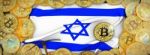 Bitcoins Gold Around Israel  Flag And Pickaxe On The Left.3d Ill Stock Photo