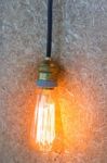 Vintage Hanging Light Bulb Decorated On Brown Wall Stock Photo