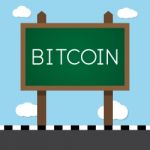 Bitcoin With Wooden Sign Board Stock Photo