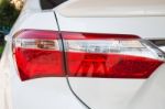 Closeup Of A Taillight On A Modern White Car Stock Photo