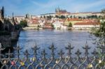 Padlocks On The Railings Of The Charles Bridge In Prague Stock Photo