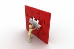 3d Figure Playing Jigsaw Puzzle Stock Photo