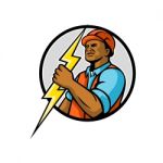 African American Electrician Lightning Bolt Mascot Stock Photo