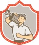 Cameraman Vintage Film Movie Camera Shield Stock Photo