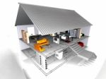 Model house with blueprint Stock Photo